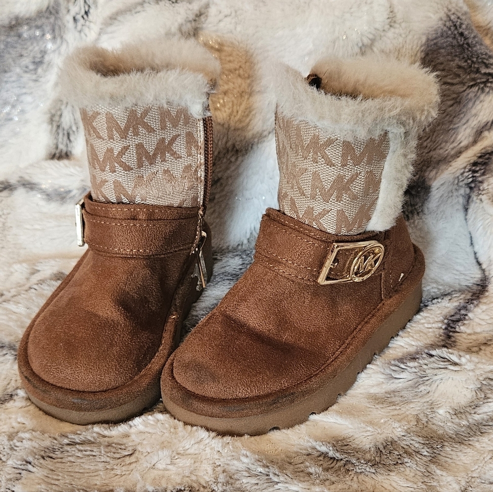Michael Kors Toddler Boots Faux Suede with Faux Fur Trim